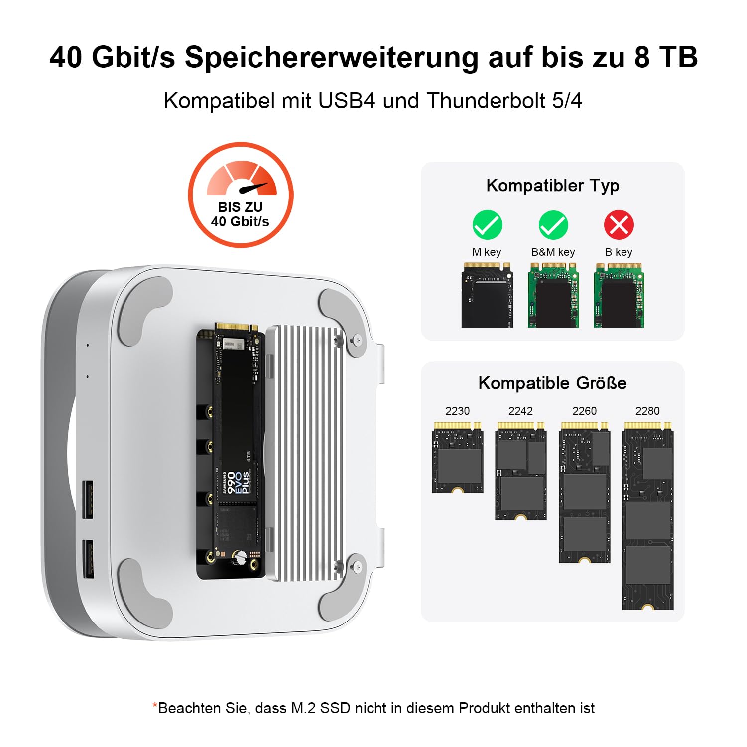 Qwiizlab 40Gbps Mac mini M4/M4 Pro Stand Hub with USB4 NVMe SSD